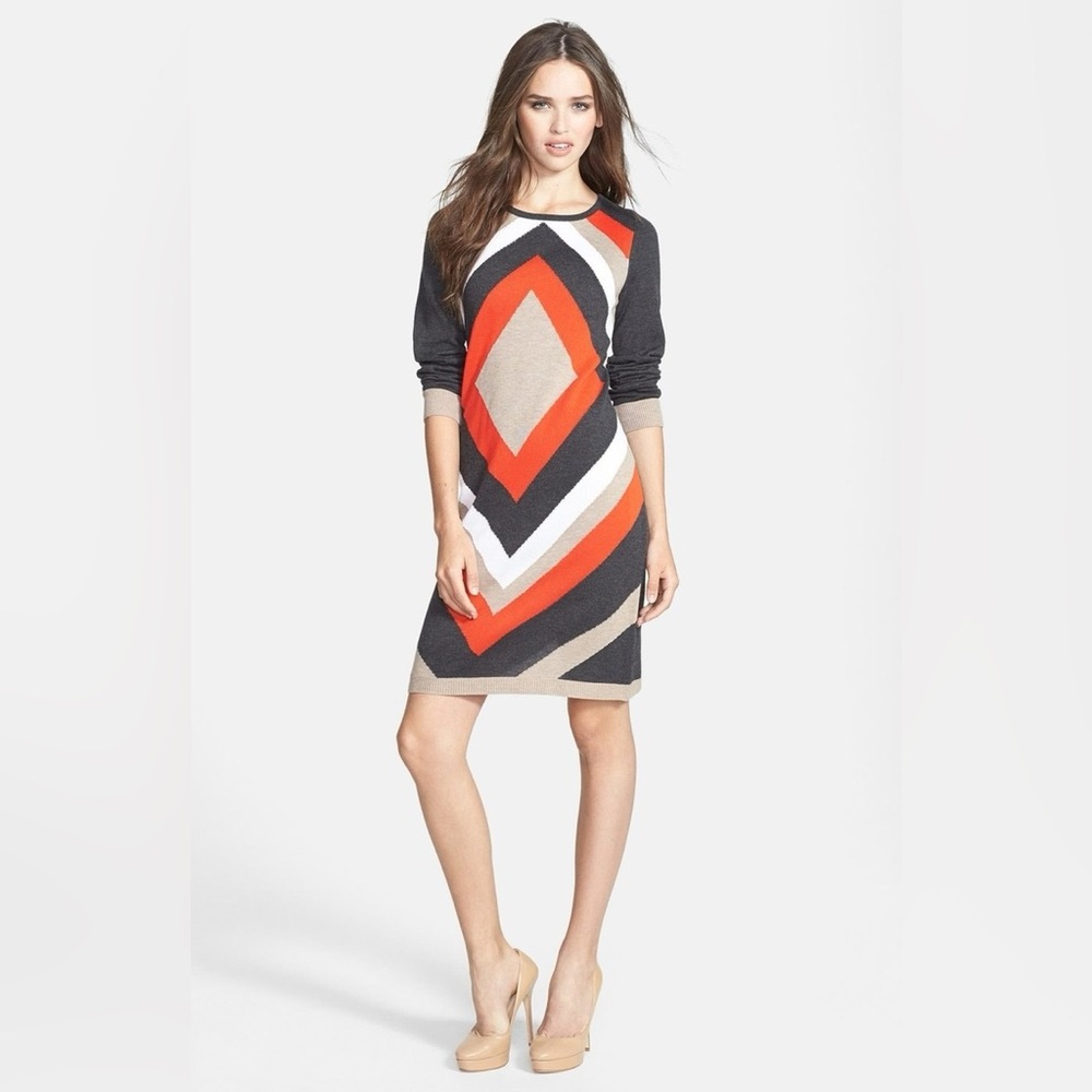 Eliza J Multicolor Chevron Long Sleeve Dress